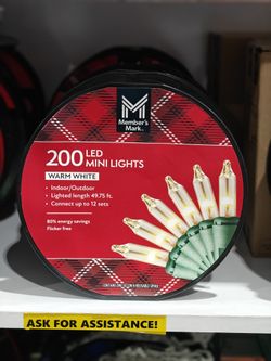 Led Mini Stayz-On Christmas Lights Warm White, 200 Count