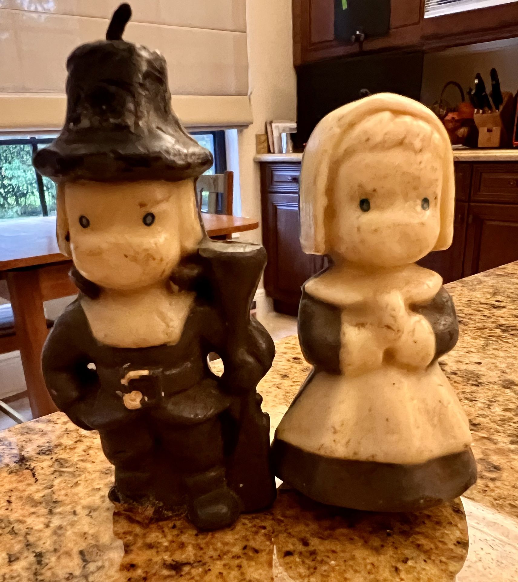 Vintage Gurley thanksgiving Candles Pilgrim Couple Blue Dress