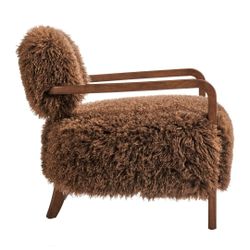Mid-Century Modern White Faux Shearling Accent Chair
