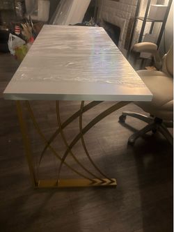 White gold marble table and computer chair