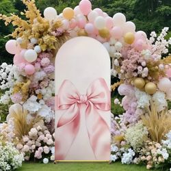 Party Birthday Baby Shower Bridal Shower Backdrop Pink Bow 🎀 Pattern, Spandex Drape 