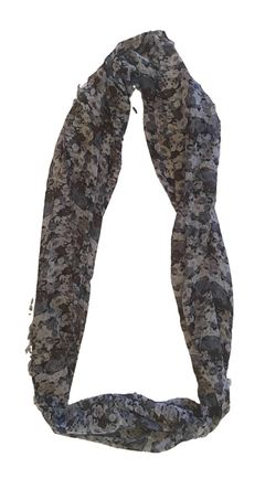 Floral Infinity Scarf Grey Brown Blue Raw Fringe Edge Lightweight Loop Wrap