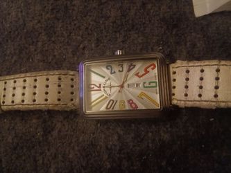 Swiss Quartz Watch Colorful Dial Leather Strap