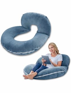 Reading Pillow, Back Pillow for Sitting in Bed for Reading, Nurse & Relax, Reading Pillow for Adults, Moms & Kids, Sit Up Pillow for Bed, Blue