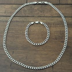 Stainless Steel 6.5mm Cuban Necklace And Bracelet Set