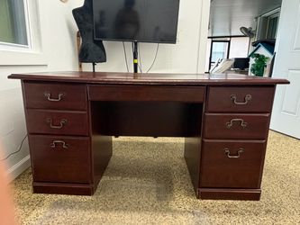 Dark Cherry Wood Executive Desk with Drawers
