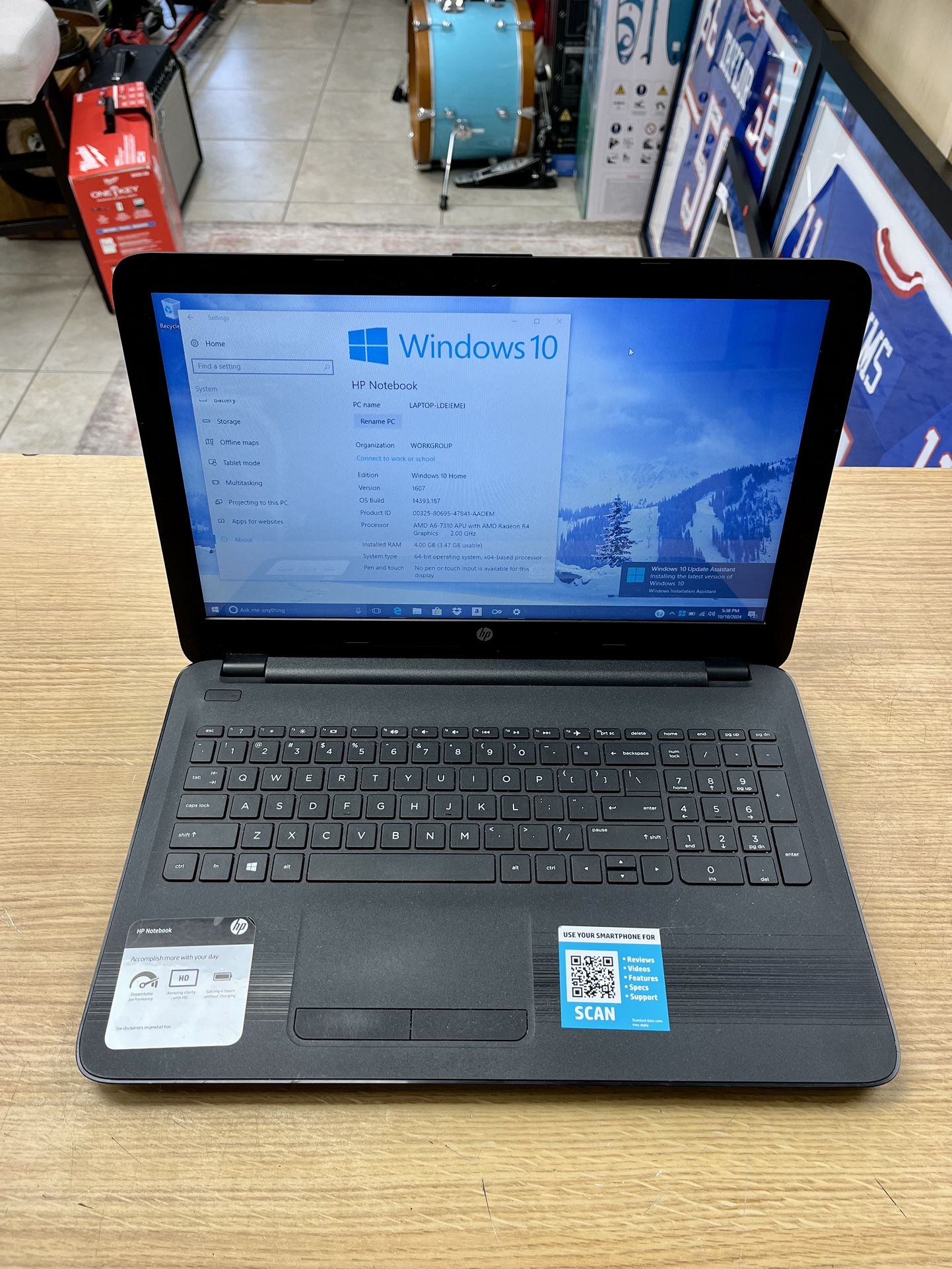 HP Notebook 15-ba009dx 15.6" Laptop AMD A6-7310 2.00GHz 4GB 500GB HDD Win 10