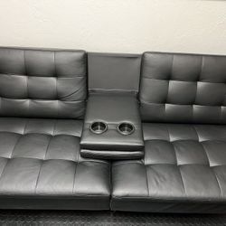 FUTON - Black Pleather With Center Console Cup Holders