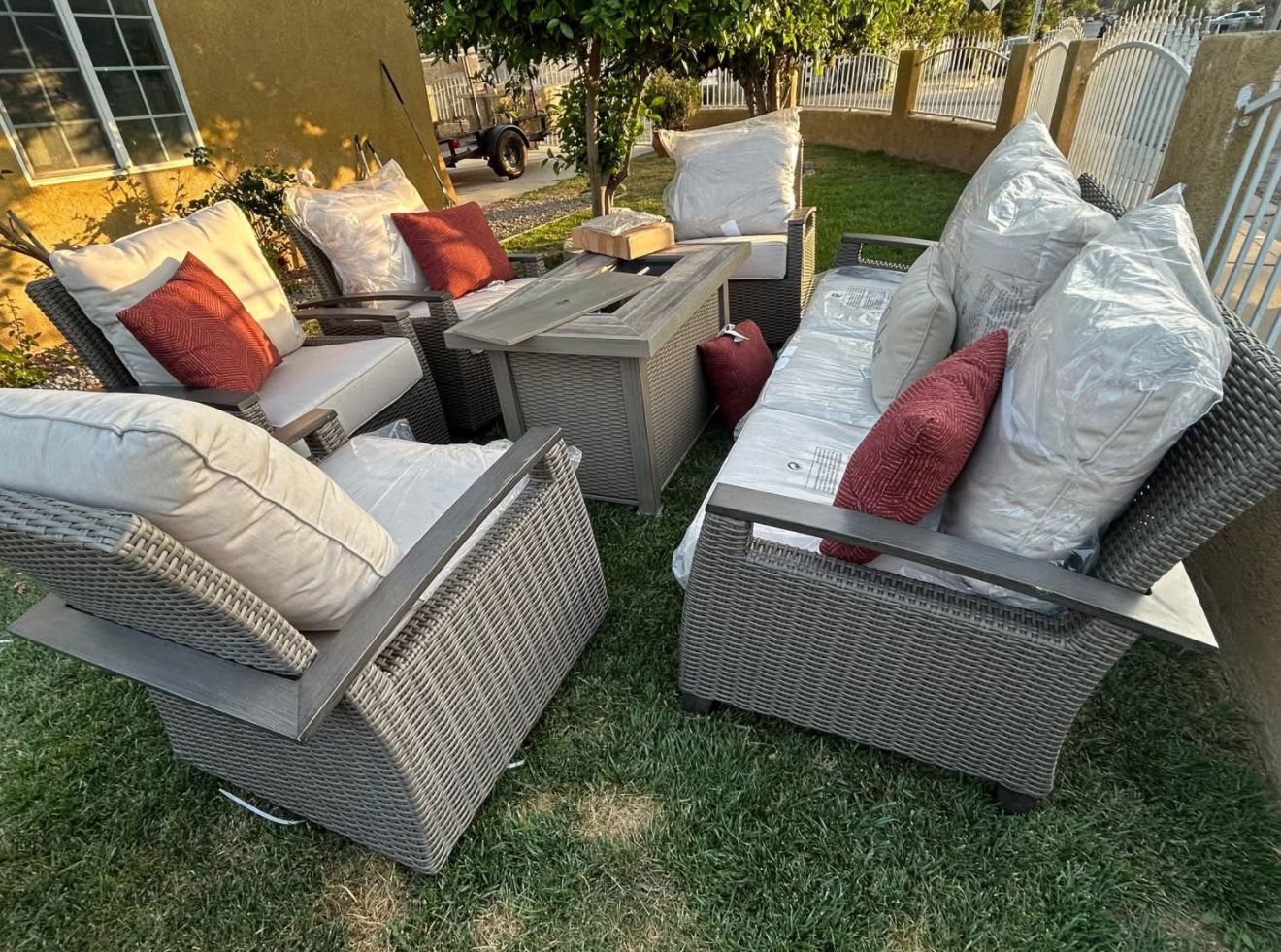 Brand New Patio Outdoor Furniture Set With Fire Pit Sunbrella