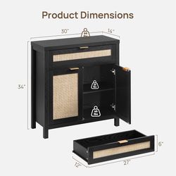 SICOTAS Sideboard Buffet Storage Cabinet, Rattan Accent Cabinet with Doors and Drawer, Modern Credenzas Buffet Table Console Coffee Bar Cabinets for E
