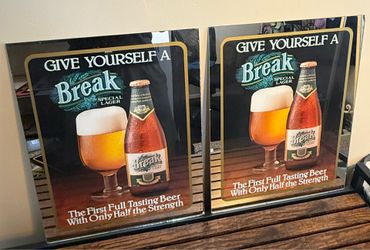 Lot (2) Vintage Break Beer Special Lager Bar Mirror Advertising Promotional Sign