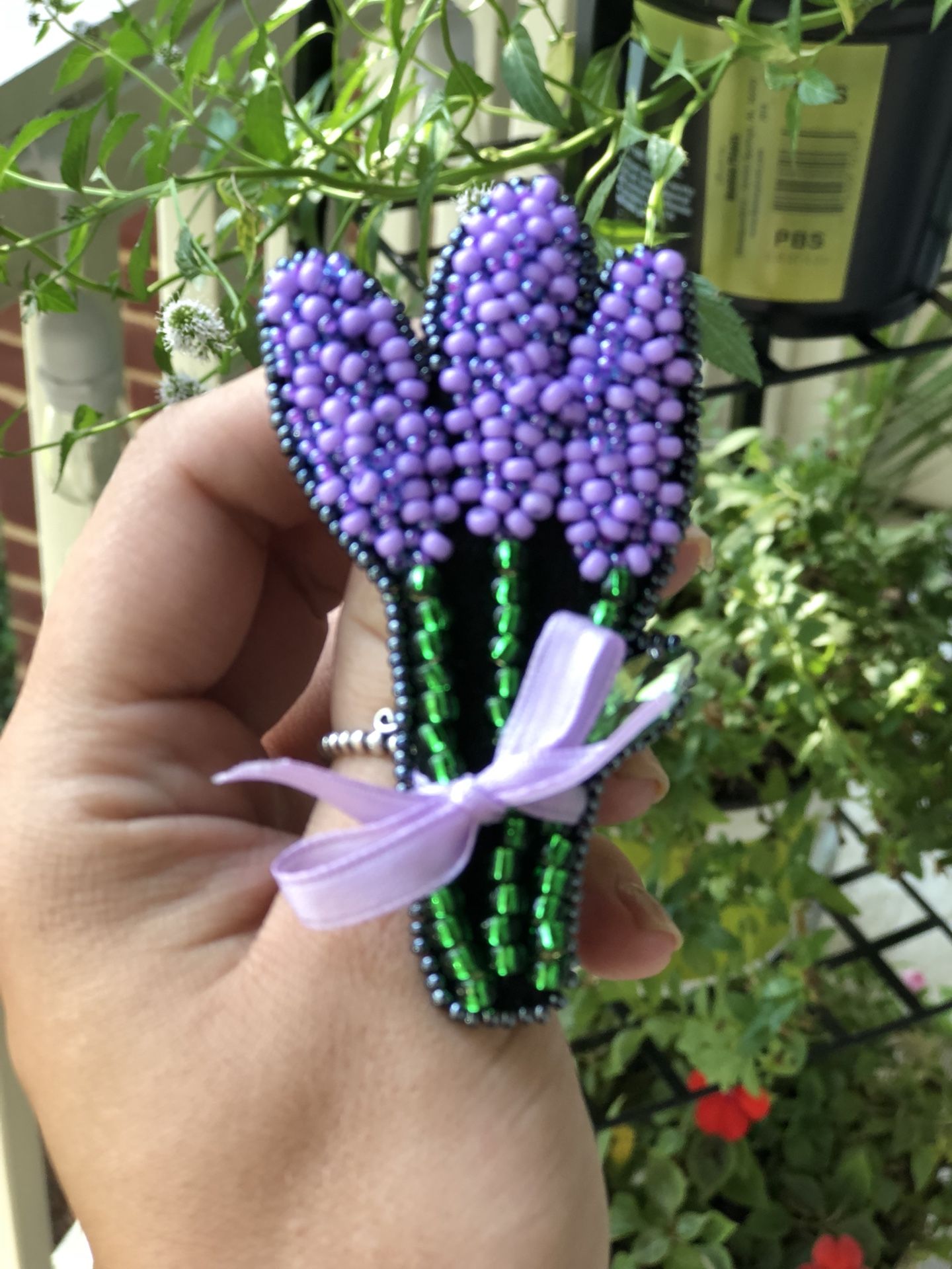 Handmade Embroidered Lavender brooch pin