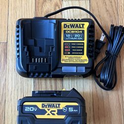 *NEW* Dewalt 20V XR 5.0Ah Oil Resistant Battery And DCB1104 4AMP Charger (
