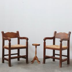 vintage walnut and rush armchairs, priced each