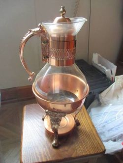 Vintage Coffee Carafe Clear glass with Copper Lid, Handle and Stand