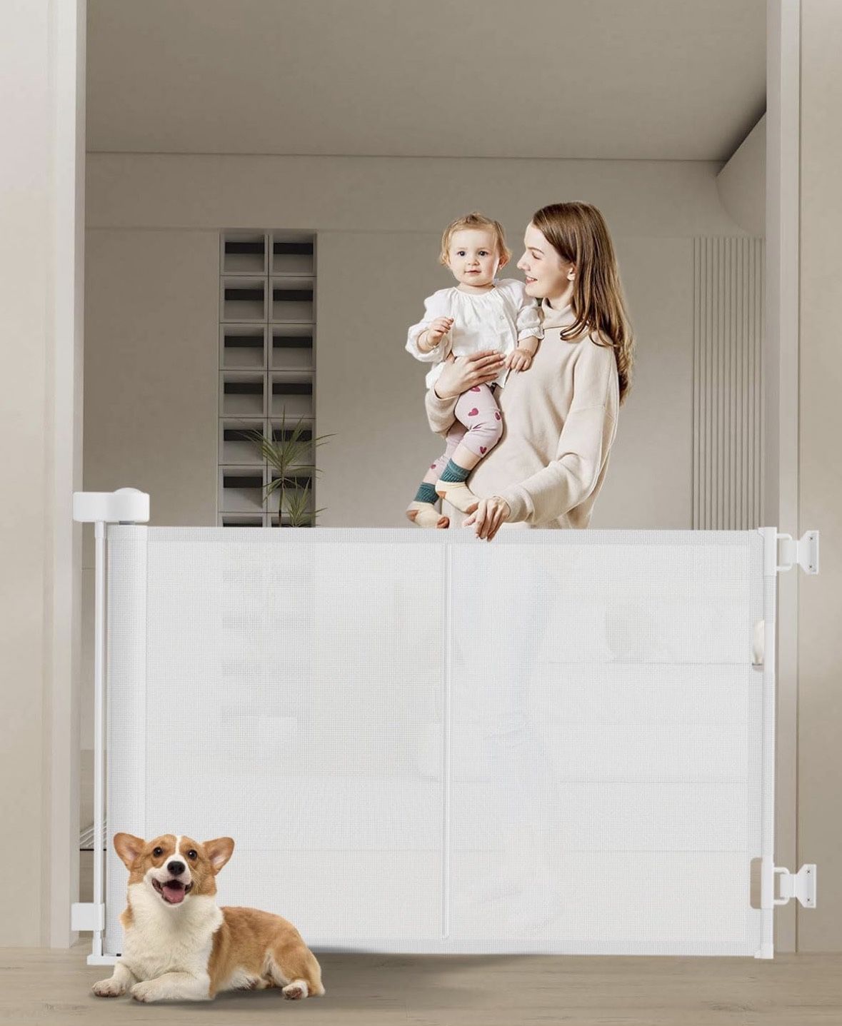 50 inch Retractable Baby Gates 34 inch Tall, Retractable Gate with Reinforced Strip Design to Prevent Crawling Through, Retractable Dog Gate for Stair