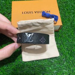 Louis Vuitton Slim Leather Black Monogram Bracelet