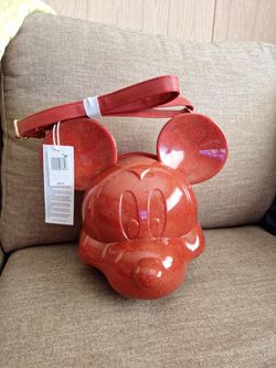 Disney Parks Loungefly Red Glitter Mickey Mouse Head Crossbody Bag