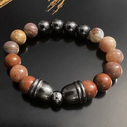 DeMarcus Alexan Grape Stone Hematite Caps Bracelet 