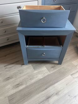 Blue Wood Nightstand with Two Drawers