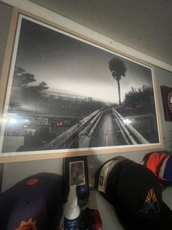 Large boardwalk beach framed photo