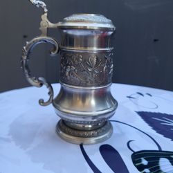 7 " Beautiful  Desiged Vintage BMF Zinn 95% German Pewter Beer Stein - Made in Germany