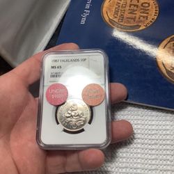 Iconic “TOP POP” 1987 Falkland Islands 10 Pence FINEST GRADED top of the population by date and type at NGC Gem Uncirculated Ms-65! ~(IVID#1242/JKLS//