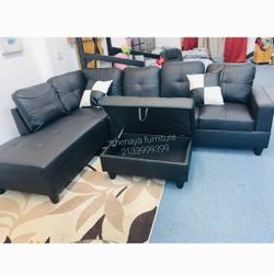 Black Leather Sectional Sofa New 