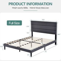 Full size upholstered platform bed frame