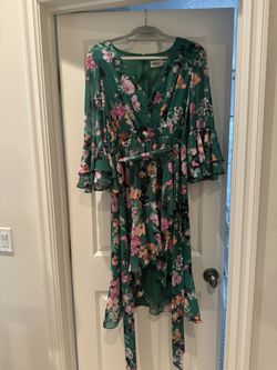 Eliza J Ruffle Sleeve Floral Faux Wrap Dress