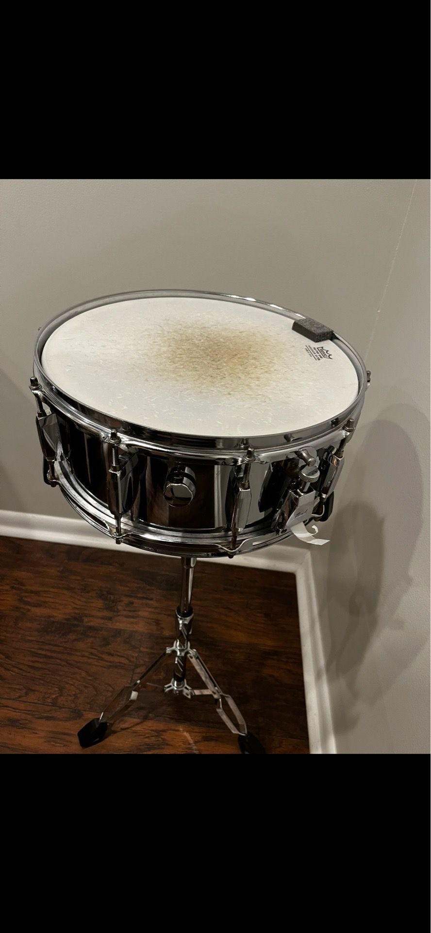 Vintage Pearl 14" Steel Snare Drum with Pearl Stand