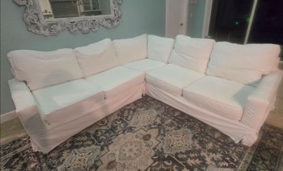 Pottery Barn PB Comfort Square Arm White Slipcovered Sectional - 115" x 115"