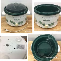 Vintage Rival Crock Pot Model 3154 Green Ivy Purple Flowers And Green Stoneware  Slow Cooker