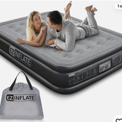 EZ INFLATE Luxury Double High Queen Air Mattress w/Built in Pump, 80x60x16"