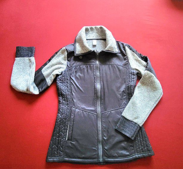 Mondetta Women Small Mixed Media Moto Jacket Puffer Vest Knit Sleeve Black Gray