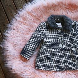 Cat & Jack girls size 12M Gray White Dress Coat... Fur Collar