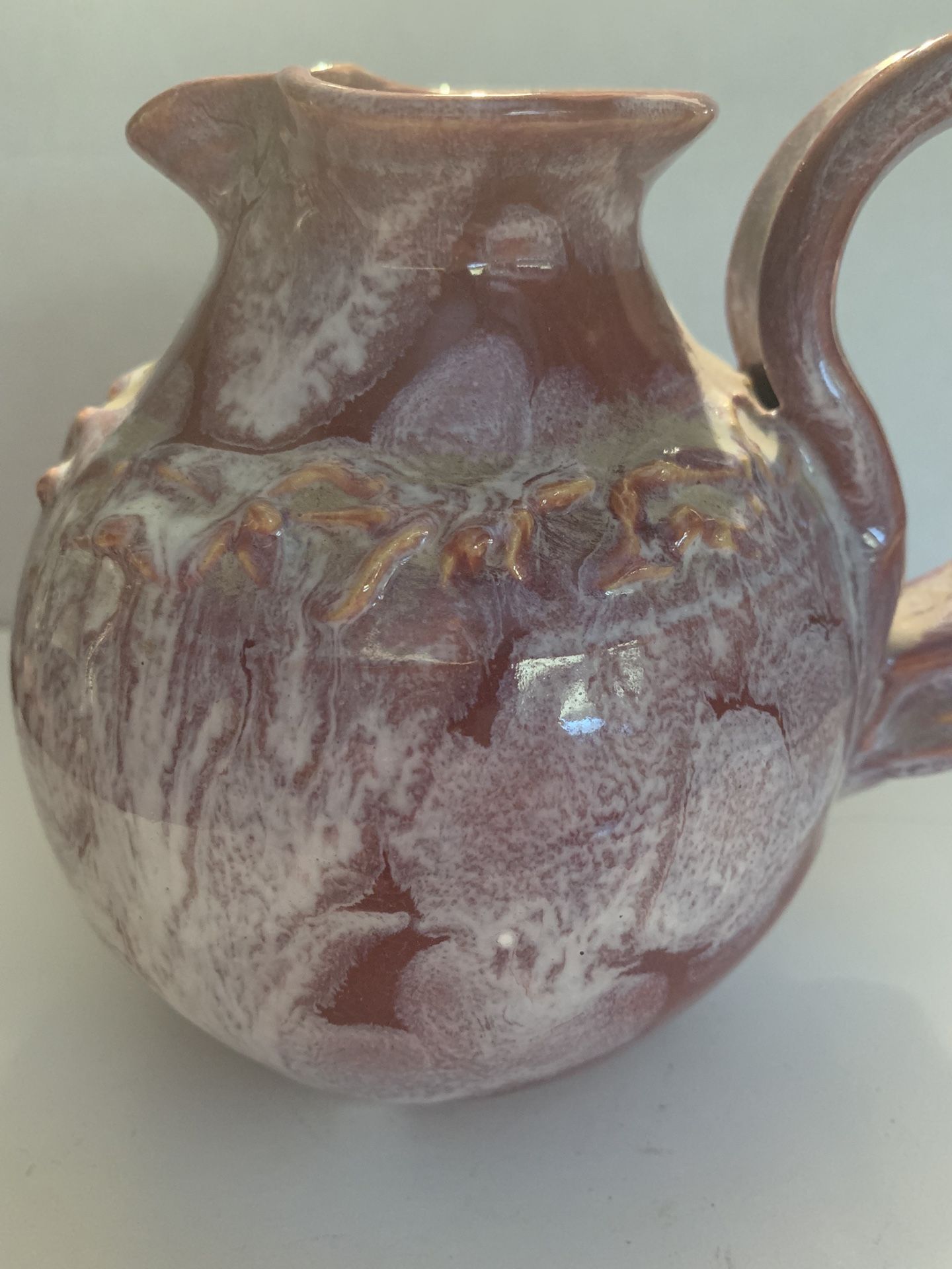 Dryden Pink Mauve Drip Pitcher Vase w/Handle Studio Pottery