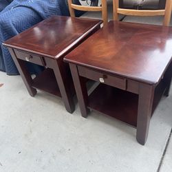 Pair of Dark Wood End Tables with Drawers