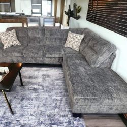 New/ Lonoke Gunmetal 2-piece Sectional With Chaise// Seccional, Couch/ Delivery Available,  Financing Options 