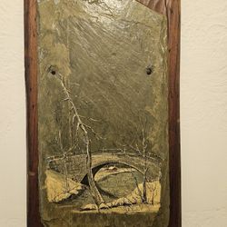 Folk Art Painting On Slate Mounted On A solid Wood Plaque Signed B. Foster