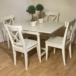 ikea 5 Piece Set Ingatorp / Ingulf Table And 4 Chairs White Breakfast Kitchen Dining Table And Chairs