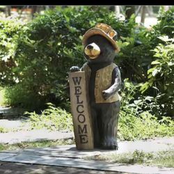 Bear Standing Welcome Sign.   Dimensions Product Depth (in.) 12 in Product Height (in.) 30 in Product Width (in.) 12.75 in  HI-LINE GIFT LTD Model # 7