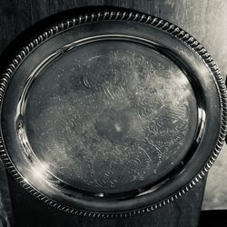 Vintage Leonard Silver (metal) Etched Embellished Large Decorative Serving Tray (15”)