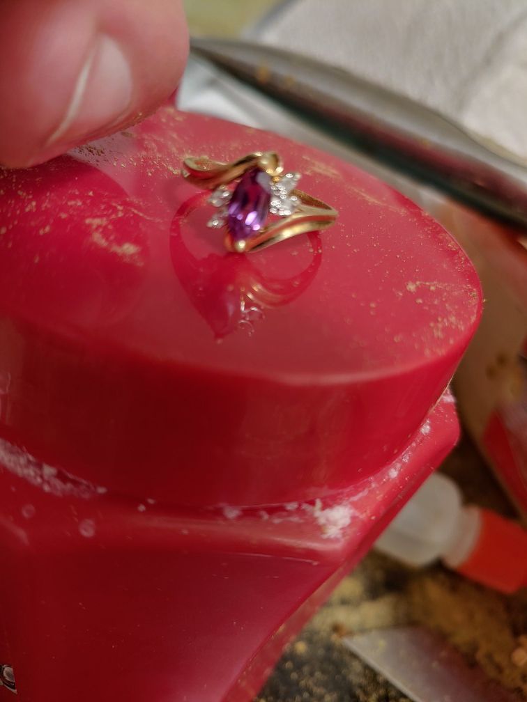 10K Solid Gold Amathyst Diamond Ring