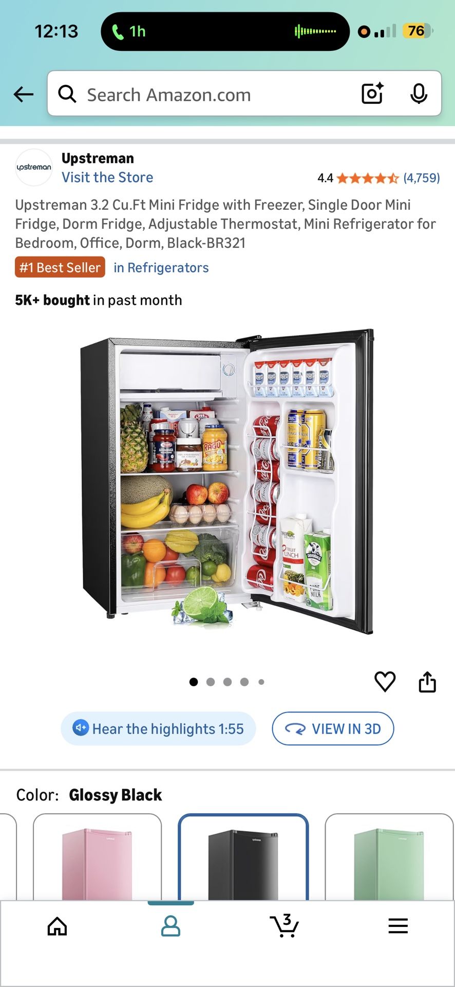 Upstream 3.2 CU Mini Fridge With Freezer