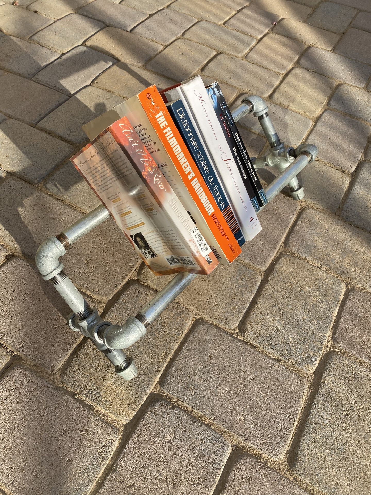 Handmade Industrial Pipe Bookshelf – Galvanized Steel Book Stand / Rustic Loft Decor