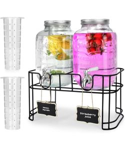 Brand New 1 Gallon Glass Drink Dispensers For Parties 2PACK.Beverage Dispenser,Glass Drink Dispenser With Stand And Stainless Steel Spigot 100% Leakpr