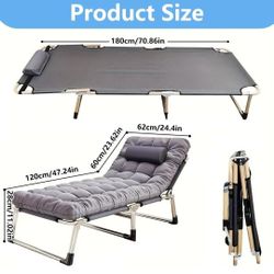 Leo IRis Portable Folding Camping Cot, Oversize Adjustable 5-Position Adults Reclining Lounge Chairs with Pillow, Heavy Duty Oxford Cloth 600D with Ma