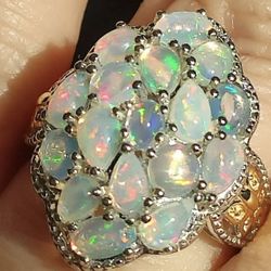 925 sterling silver rainbow opal cocktail ring size 8