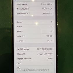 Unlocked iPhone 14 Pro 128gb White